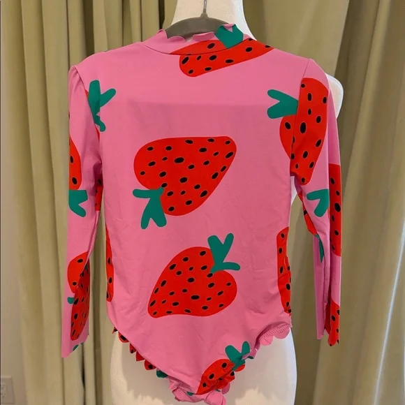 Stella McCartney Kids - Pink Strawberry Print Long Sleeve Swimsuit - Size: 6Y - Picture 6 of 10